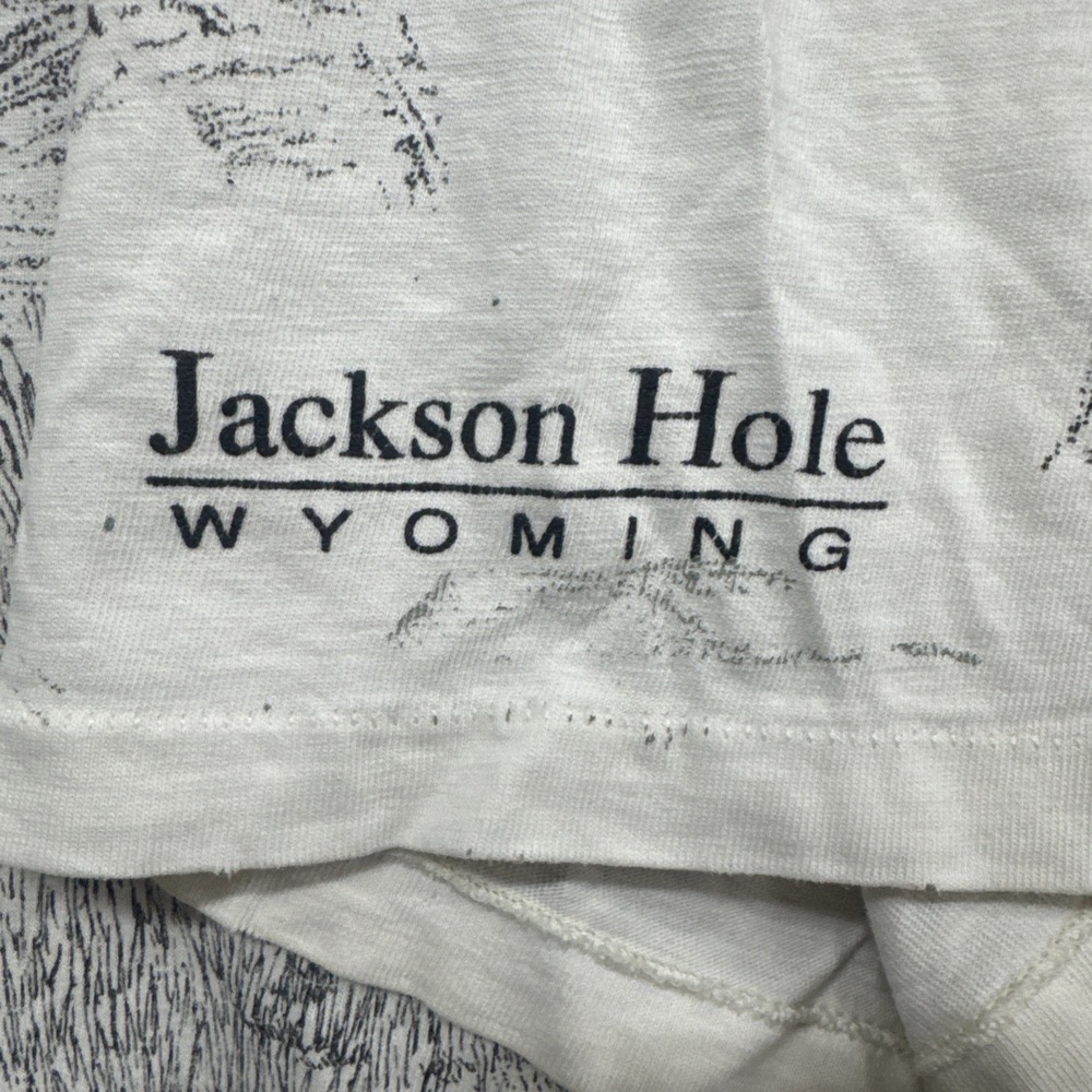 VTG 90s Local Color All Over White Tee Jackson Hole Wyoming Wolf T-Shirt XL - Picture 3 of 5
